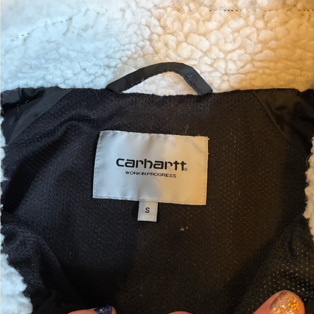 Carhartt WIP Prentis Liner Sherpa Fleece Jacket Moonbeam Black Size Small - Picture 2 of 7